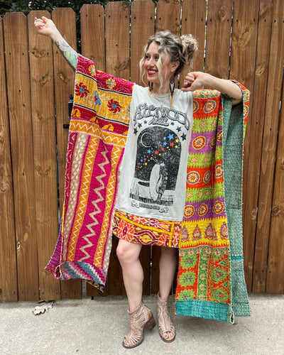 *Remake* KANTHA WING UPCYCLED DRESS// open size handmade// Fleetwood Mac