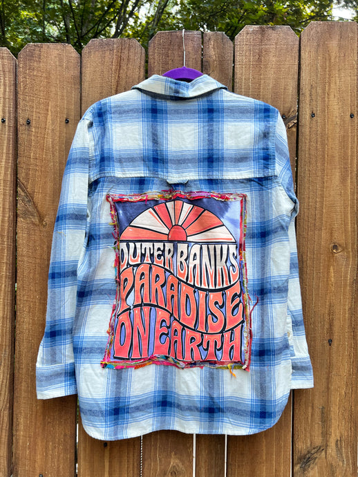 OOAK small OUTER BANKS upcycled FLANNEL shirt