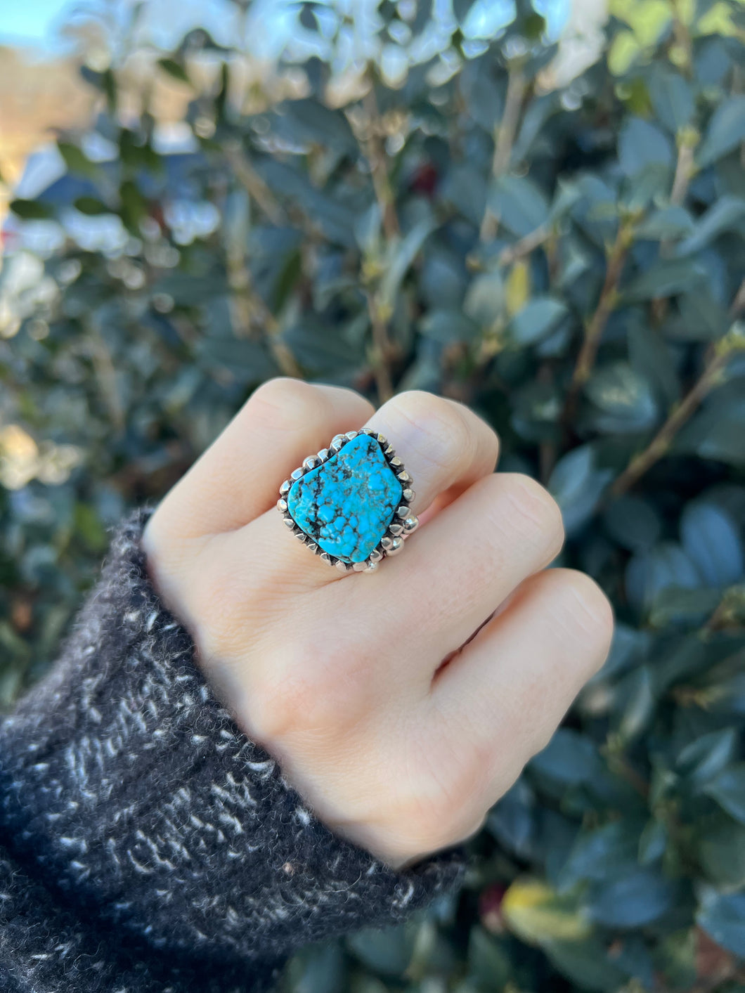 Vintage Size 6 sterling raw turquoise ring