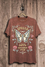 Spread Love Butterfly Graphic Top: Vintage Black Mineral Wash / L