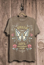 Spread Love Butterfly Graphic Top: Vintage Black Mineral Wash / L