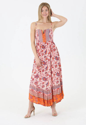 Coral paisley maxi dress
